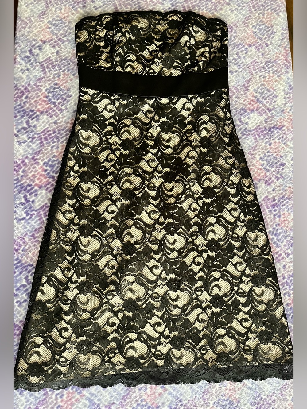 White House Black Market Strapless Lace Dress Black and Cream Size 0 A-line